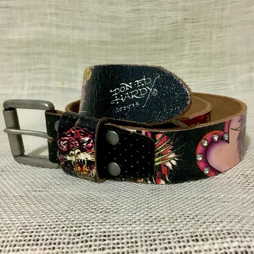 Genuine Ed Hardy Tattoo Style Leather Belt